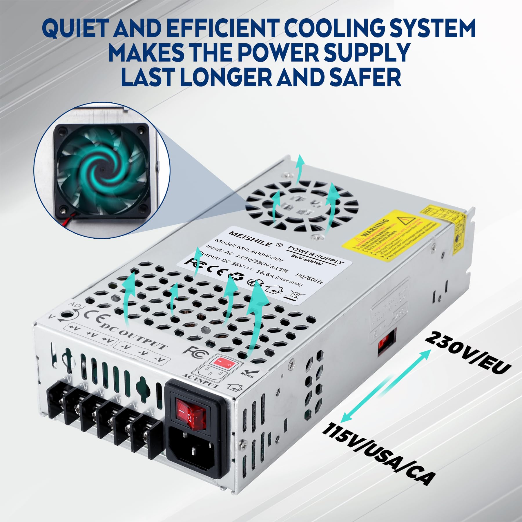 36V 16.6A 600W Fuente de Alimentación Transformador, Fuente de alimentación Adaptador, 220V CA a CC 36V Transformador Convertidor para CCTV, LED Luz de barra Luces, Amplificador, Altavoz, Máquina