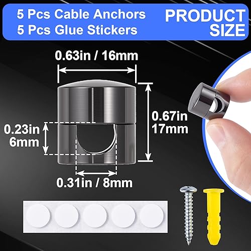 Miniatura 83 de 3 juegos de soportes de cargador para cables, soportes de anclaje de cable ajustables plateados, clips de cable de metal adhesivos, organizadores de