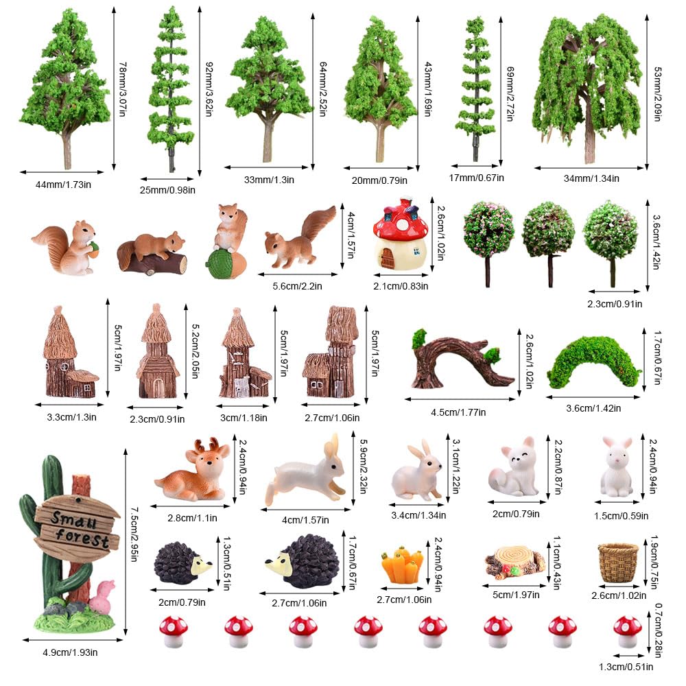 42 Pezzi Alberi Modellismo Alberi Modello Misto Albero del Diorama Plastic Animali del Bosco per DIY Paesaggi in Miniatura Decorazione