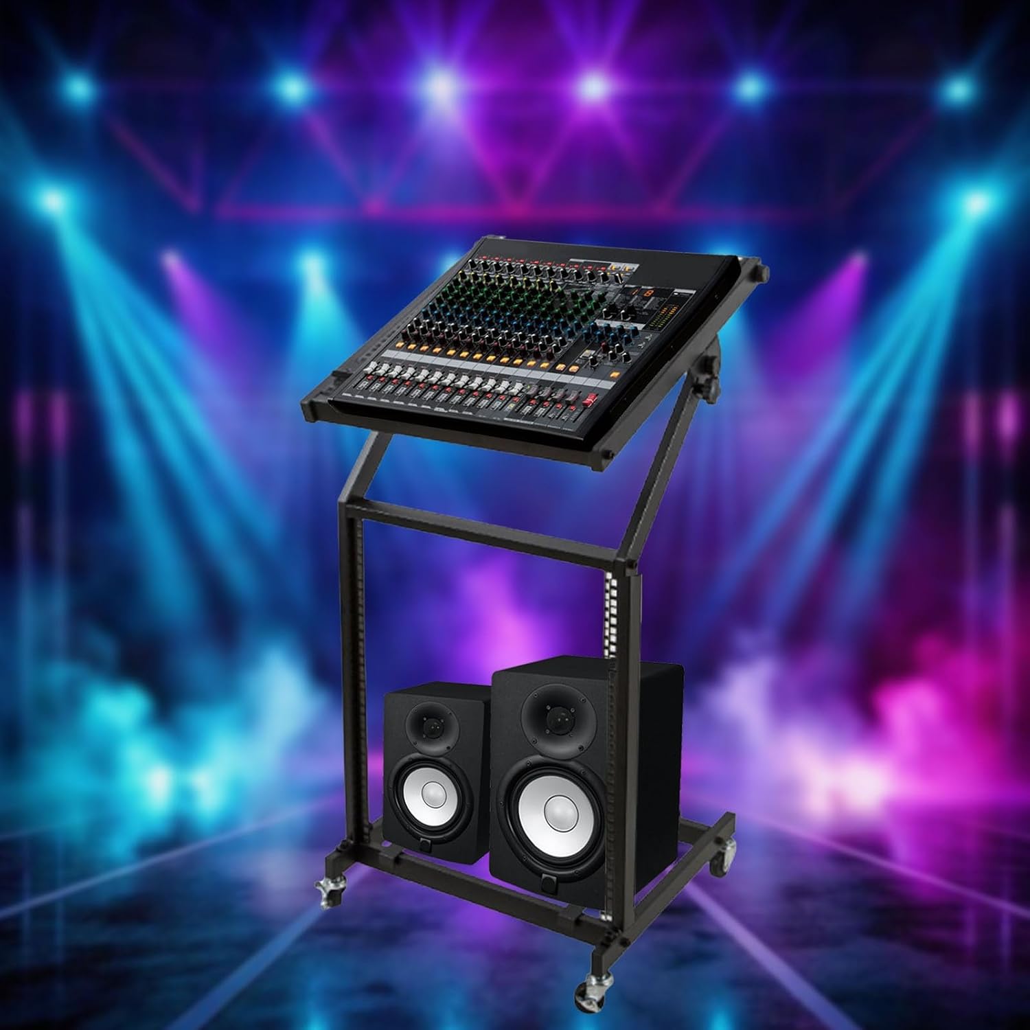 Dj Mixer Stand, Adjustable Audio Mixer Stand, Audio Stand with Wheels for Music Studio Booth Recording Cabinet Stage Equipment