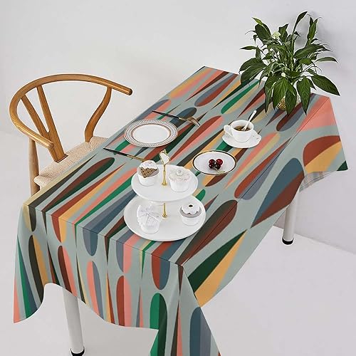 Vista 58 de Mantel floral retro de los años 70, diseño bohemio abstracto de flores amarillas naranjas para decoración de mesa de campo, granja, cocina, comedor