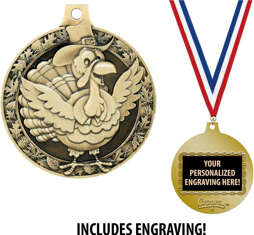 Crown Awards Turkey Medals, 2" Gold Turkey Medal Award with Free Custom Engraving Prime