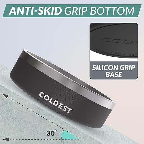 Vista 66 de Coldest Cuenco de metal antioxidante, antideslizante, 3 capas aisladas, acero inoxidable, perro, gato, mascota, antiderrames, sólido, para agua