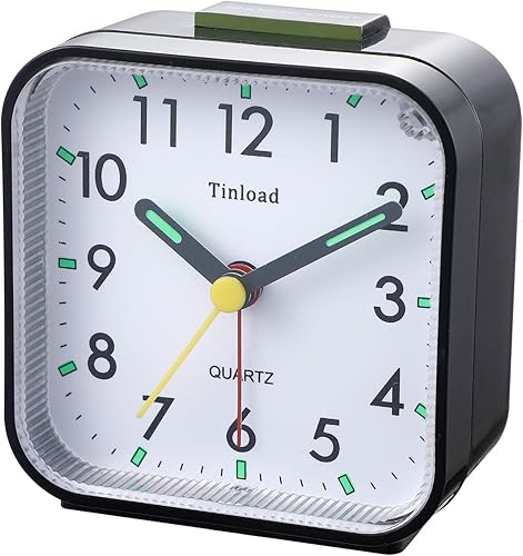 Miniatura 3 de Tinload Reloj despertador analógico con batería pequeño silencioso sin tictac, sonidos de pitido ascendente, repetición, funciones de luz, fácil de