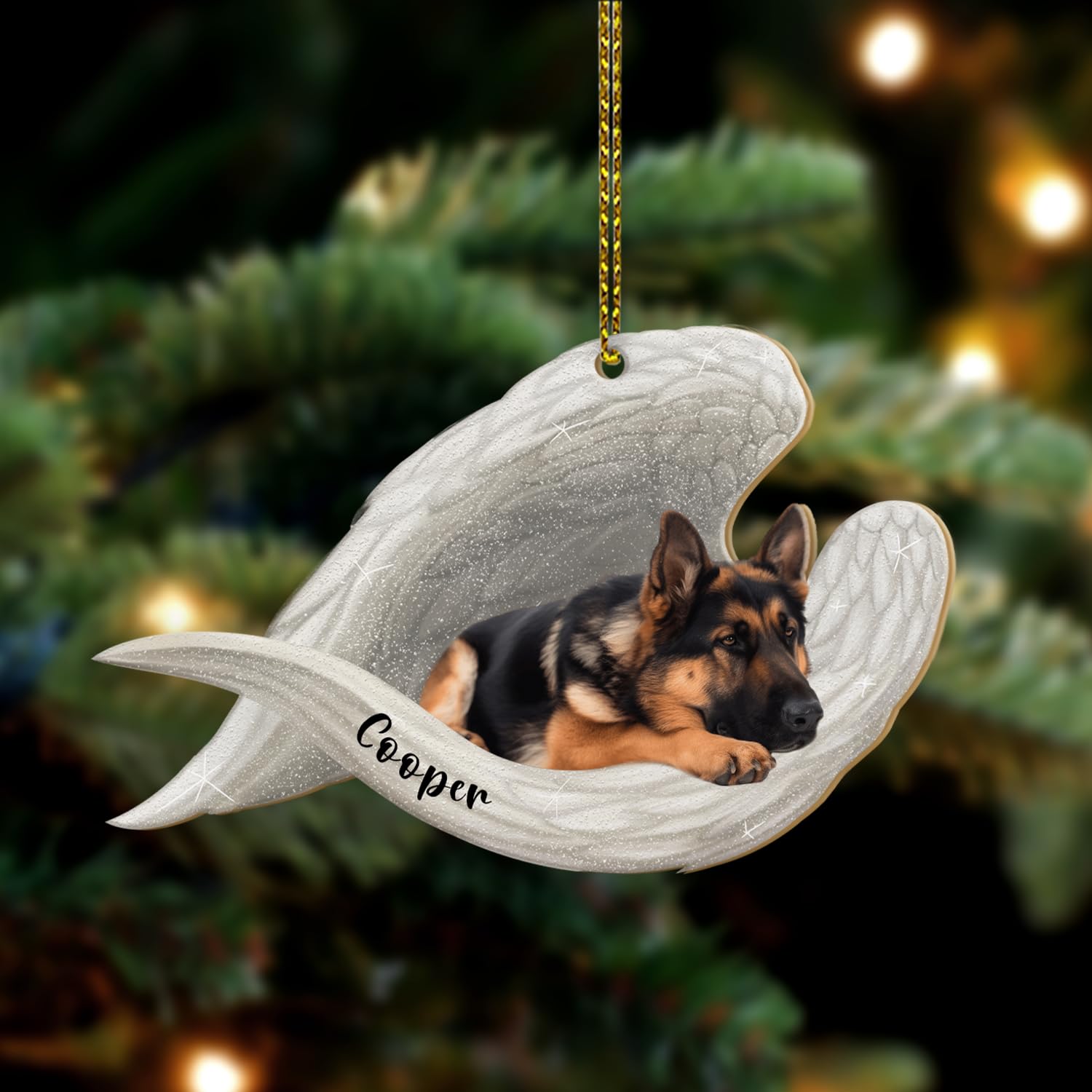 Personalized German Shepherd Dog Memorial Flat 2D Ornament - Pet Angel Wings, Loss Sympathy Gift, Remembrance Keepsake for Passing Away