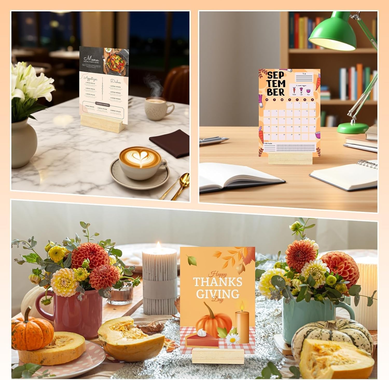 15Pcs 3.9x1.4 Inches Wood Table Number Stands, Wood Place Card Holders, Picture Holder Acrylic Sign Holders for Wedding, Ceremony, Birthday, Party, Home Decoration, Events - Image 7