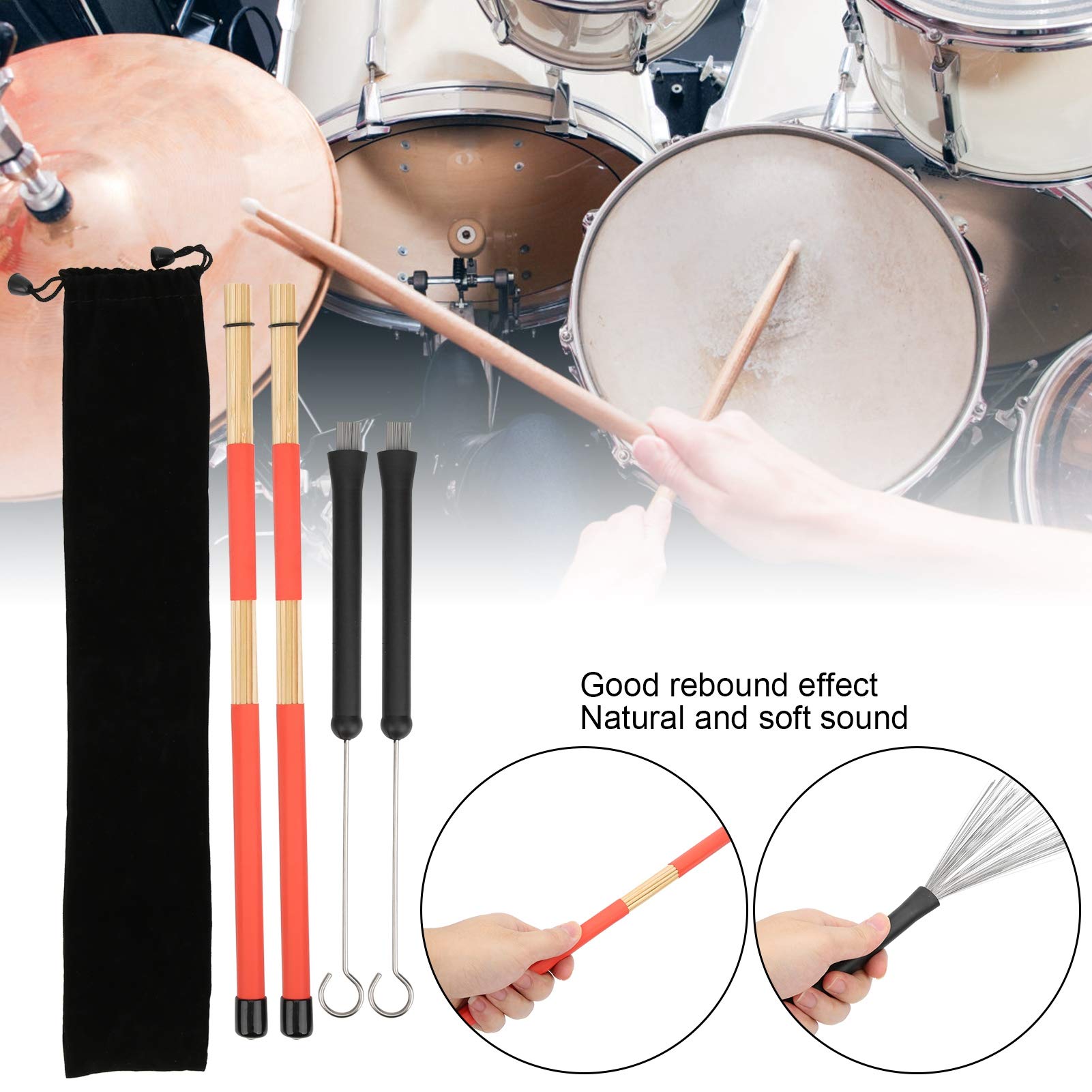 VICASKY Lot De 2 Brosses Batterie Jazz Rétractables - Nylon & Acier Inox, Poignée Confort, Accessoire Batterie Percussions