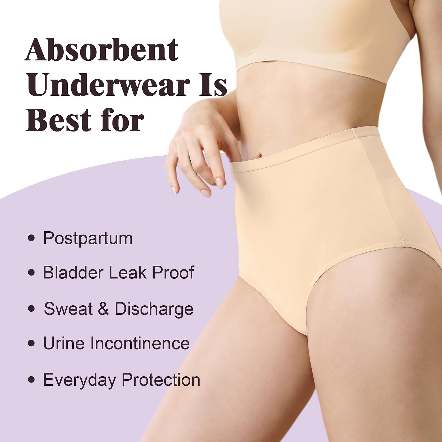 Leak Proof Incontinence Underwear for Women Washable Absorbent Bladder Control Postpartum Briefs 1Pack (Beige XXL)
