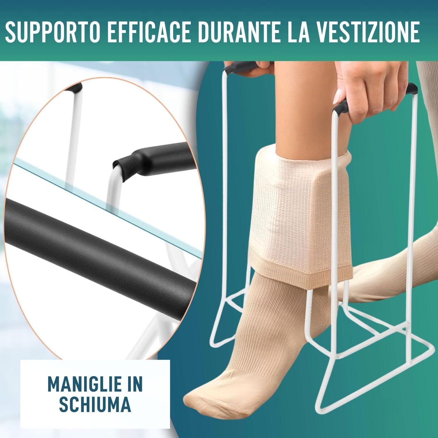 OrtoPrime Infila calze in acciaio – Infila calze per anziani facile da usare – Infila calze elastiche compressive per anziani – Attrezzo pratico per metti calze in autonomia
