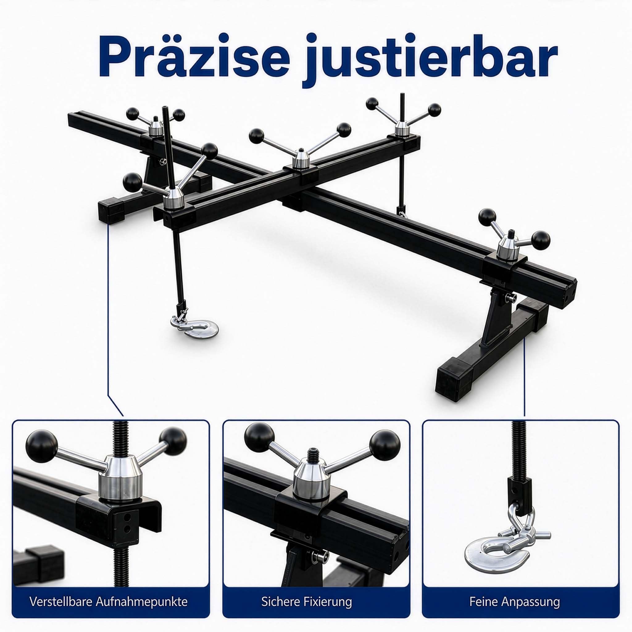 Wiltec Motortraverse Motorhalter 500 kg mit Querträger, verstellbare Motorbrücke 400–1400 mm, Motorstütze für Motor und Getriebe
