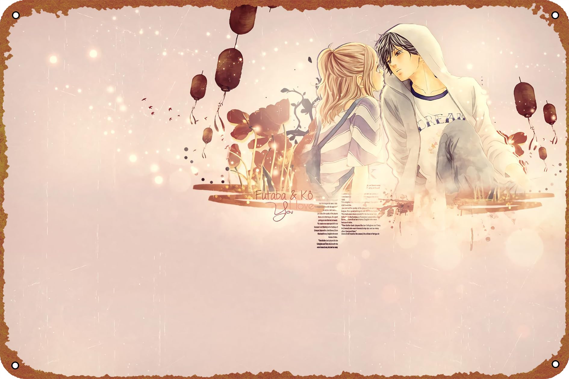 Futaba Yoshioka Kou Mabuchi Ao Haru Ride Creative Tin Logo Vintage Poster Bar Cafe Office Restaurant Wall Decoration Home Door Garden Store Club Logo Gift 12 X 8 inches