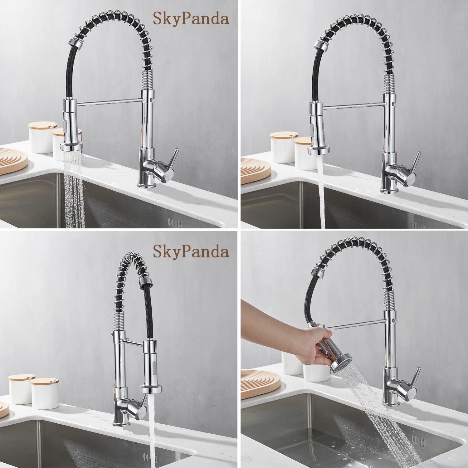 Rubinetto Cucina Girevole 360° Con Doccia Estraibile - Lega Di Rame, 2 Modalità Getto, Cromato - Foto 10