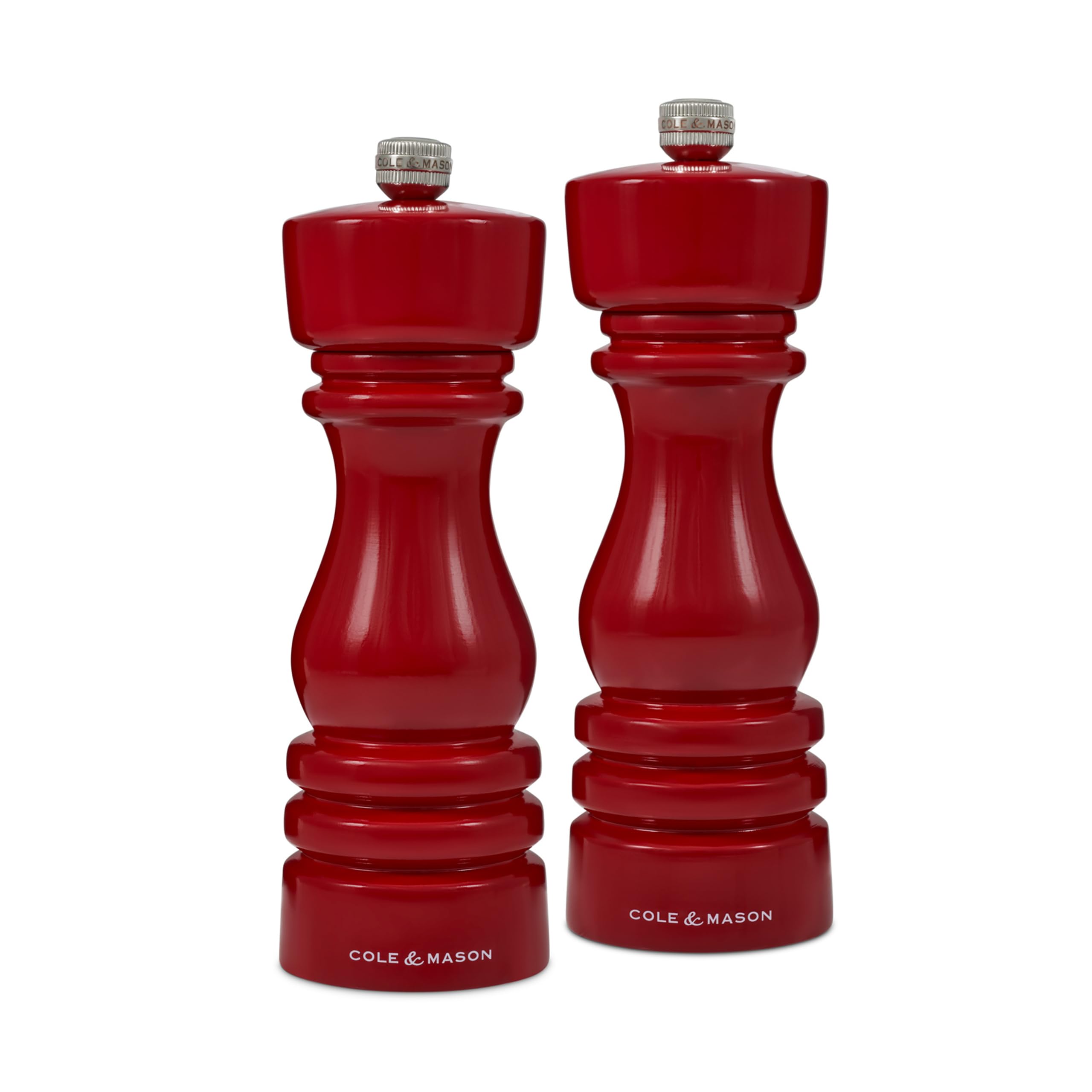 London Refillable Spice Mill - Kitchen & Home Accessory - Salt & Pepper Grinder Set - Salt Mill with Ceramic Mechanism - Pepper Mill with Carbon Steel Mechanism - 7", Red Gloss