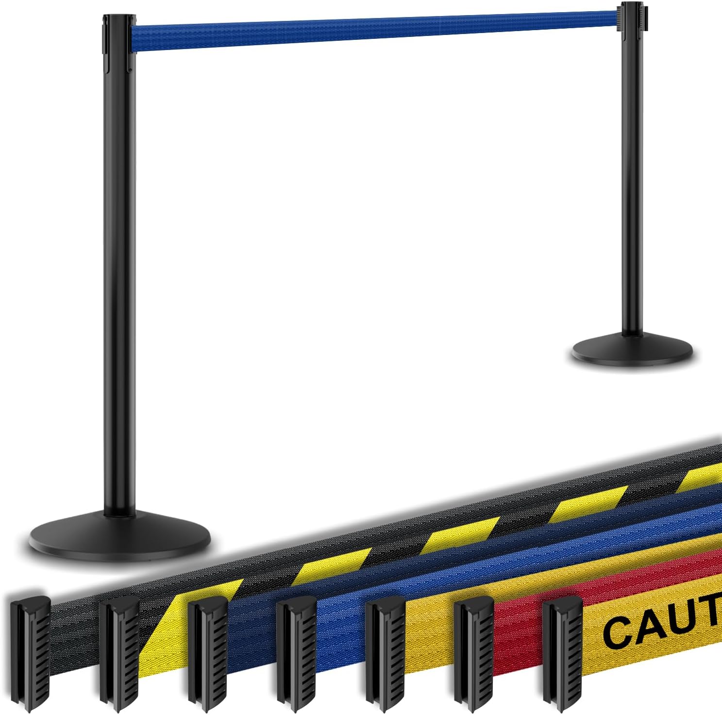 Commercial-Grade Stanchion 2-Pack by Visiontron โ RETRACTA-Belt Prime (Model P101SB) 10โ Retractable Belt Barrier - Heavy Base Crowd Control Barrier (Black Post w/Blue Belt)
