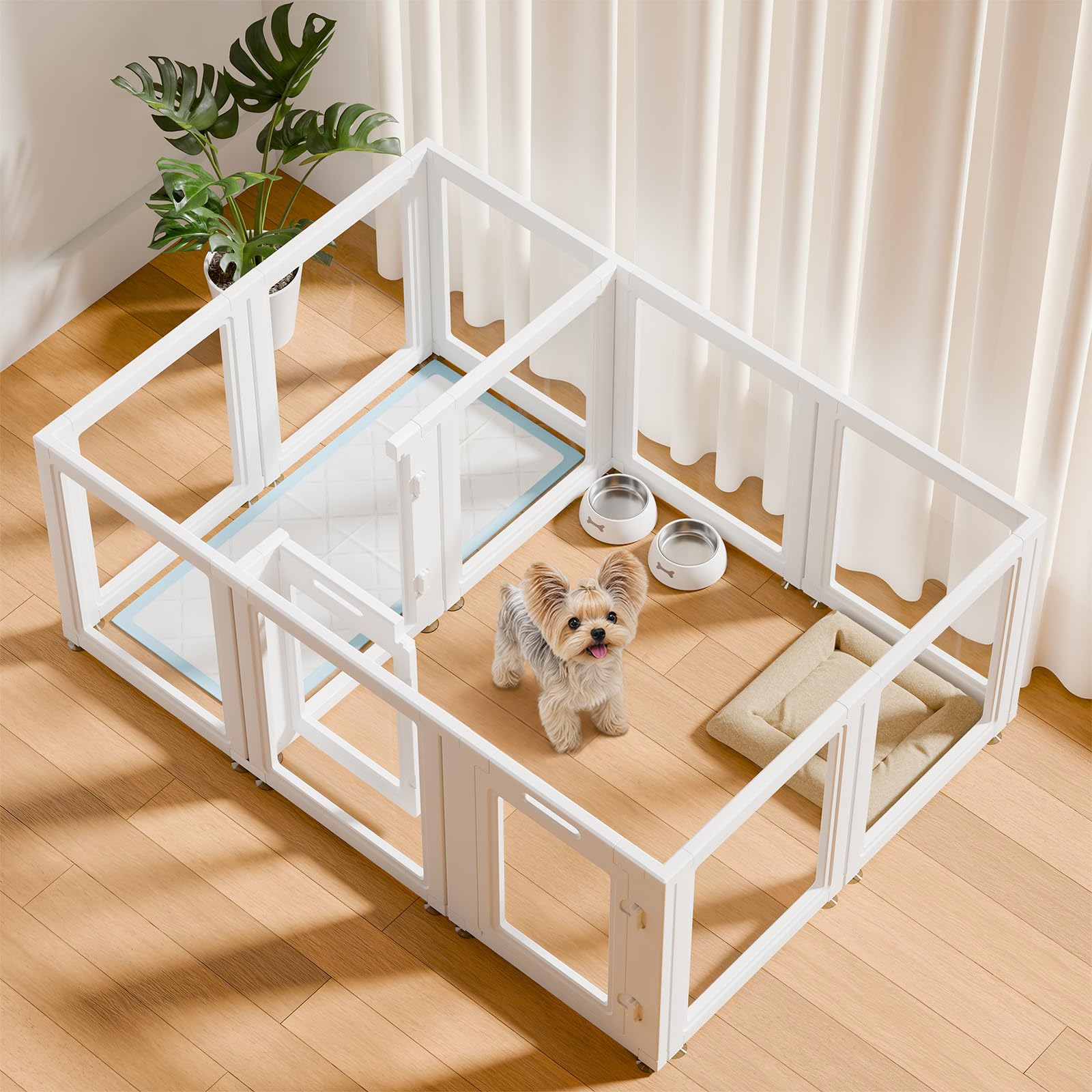 EVERFRONT Clear Acrylic Dog Playpen Indoor, 24" H, 2 Gates + 10 Panels