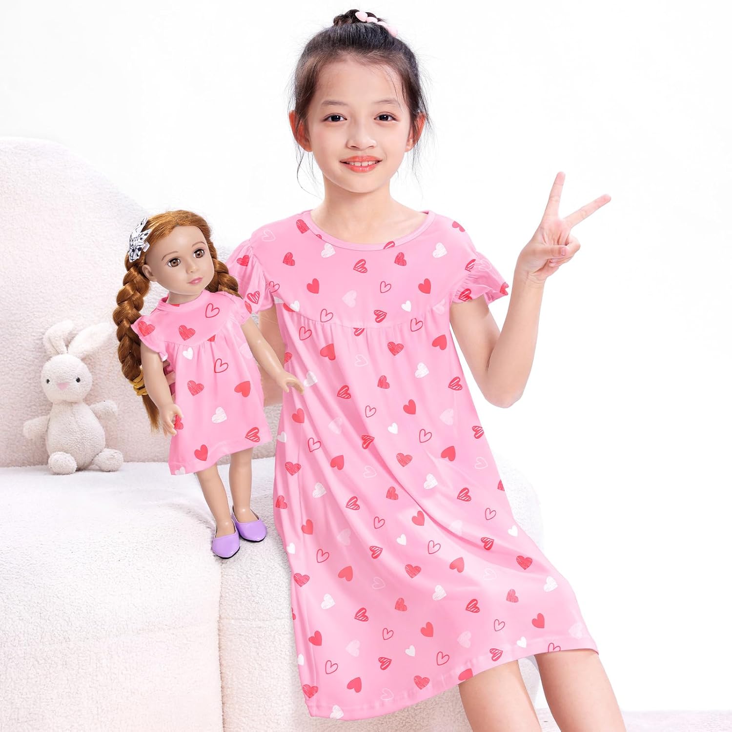 ICOSY Matching Doll & Girls Nightgowns Clothes Girls Pajamas Sleepwear Outfit for Kids and 18" Girl Doll