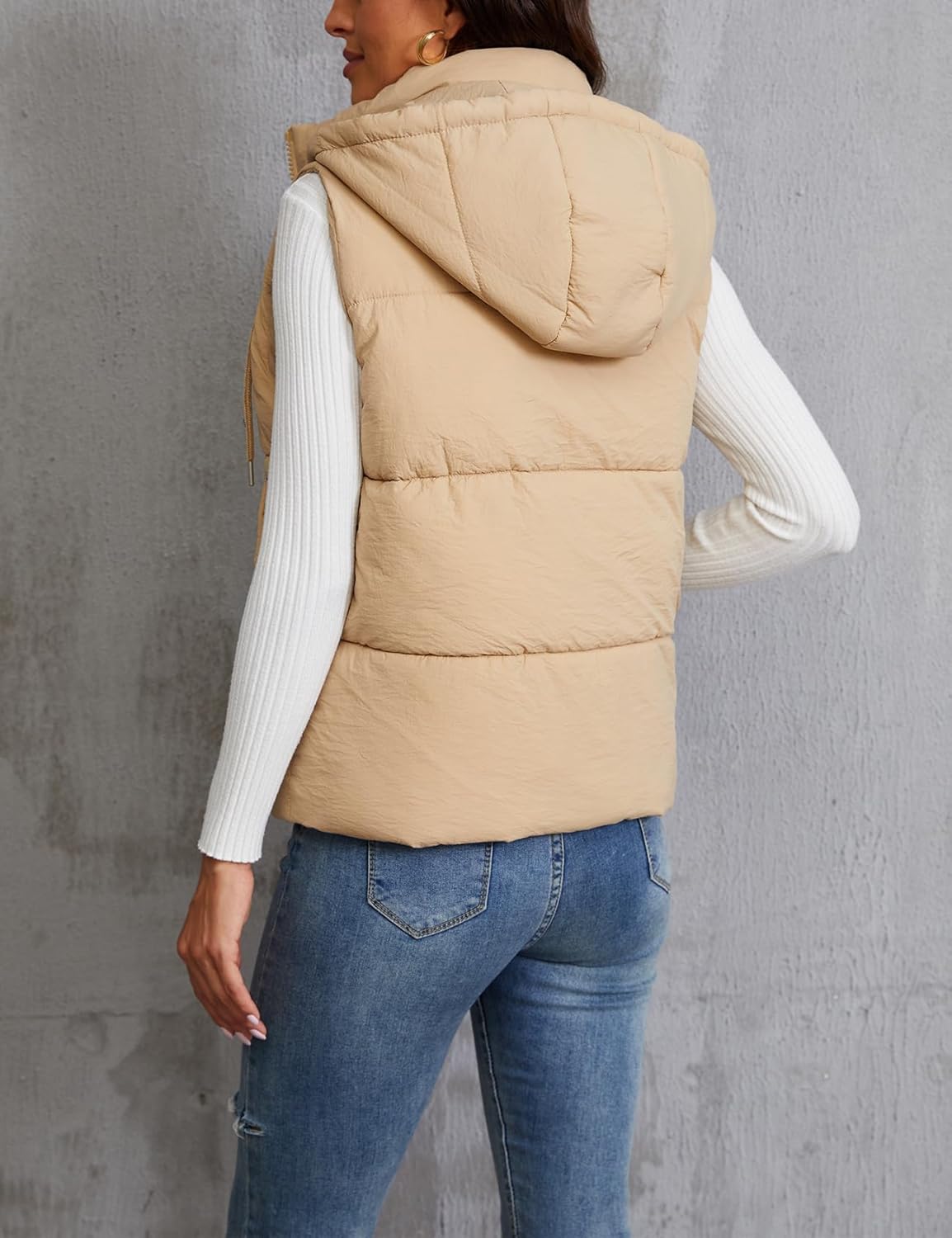 Gihuo Women's Hooded Puffer Vest Winter Warm Zip Up Vest Quilted Padded Gilet with Pockets - Image 7