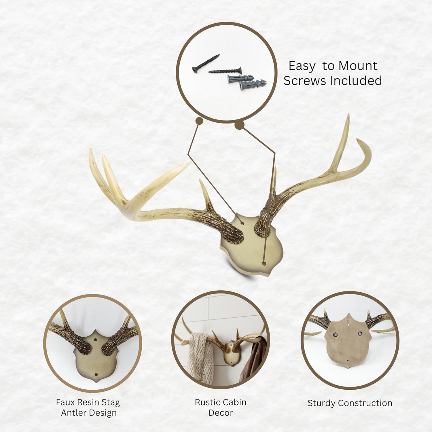 BestGiftEver Antler Wall Rack Resin Deer Antler Hooks Rustic Cabin Lodge Decor Mounted Organizer Hat Hanger Key Holder Entryway Bathroom Towel Hook Hunting Western Farmhouse Decoration Gift