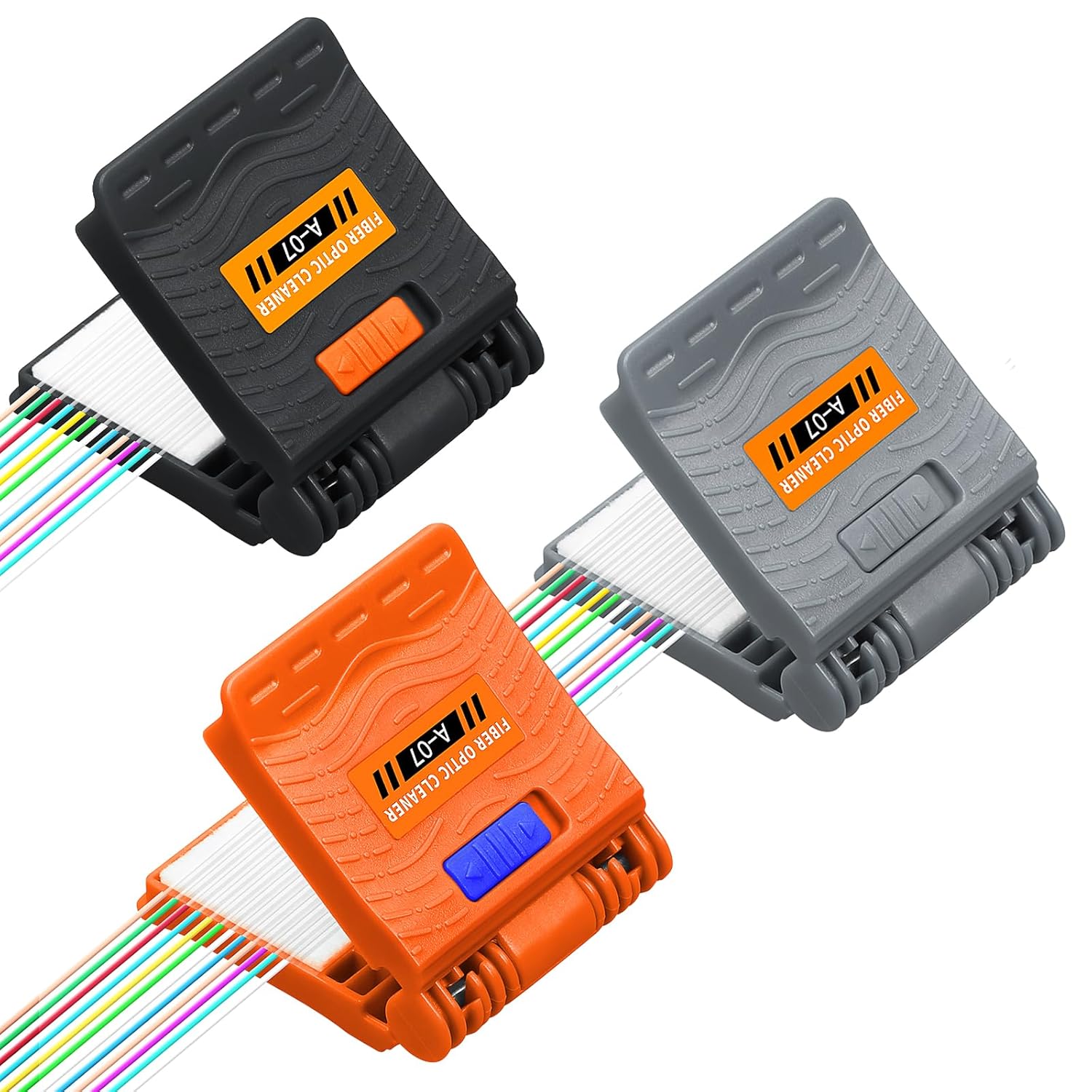3PCS Multi Core Fiber Cleaning Tool A-07 Fiber Wiping Clip, with Opening and Closing Lock and 10 Replacement Cotton Pads & Leak Proof Bottles, Fiber Optic Cable End Connector Wiping Clip