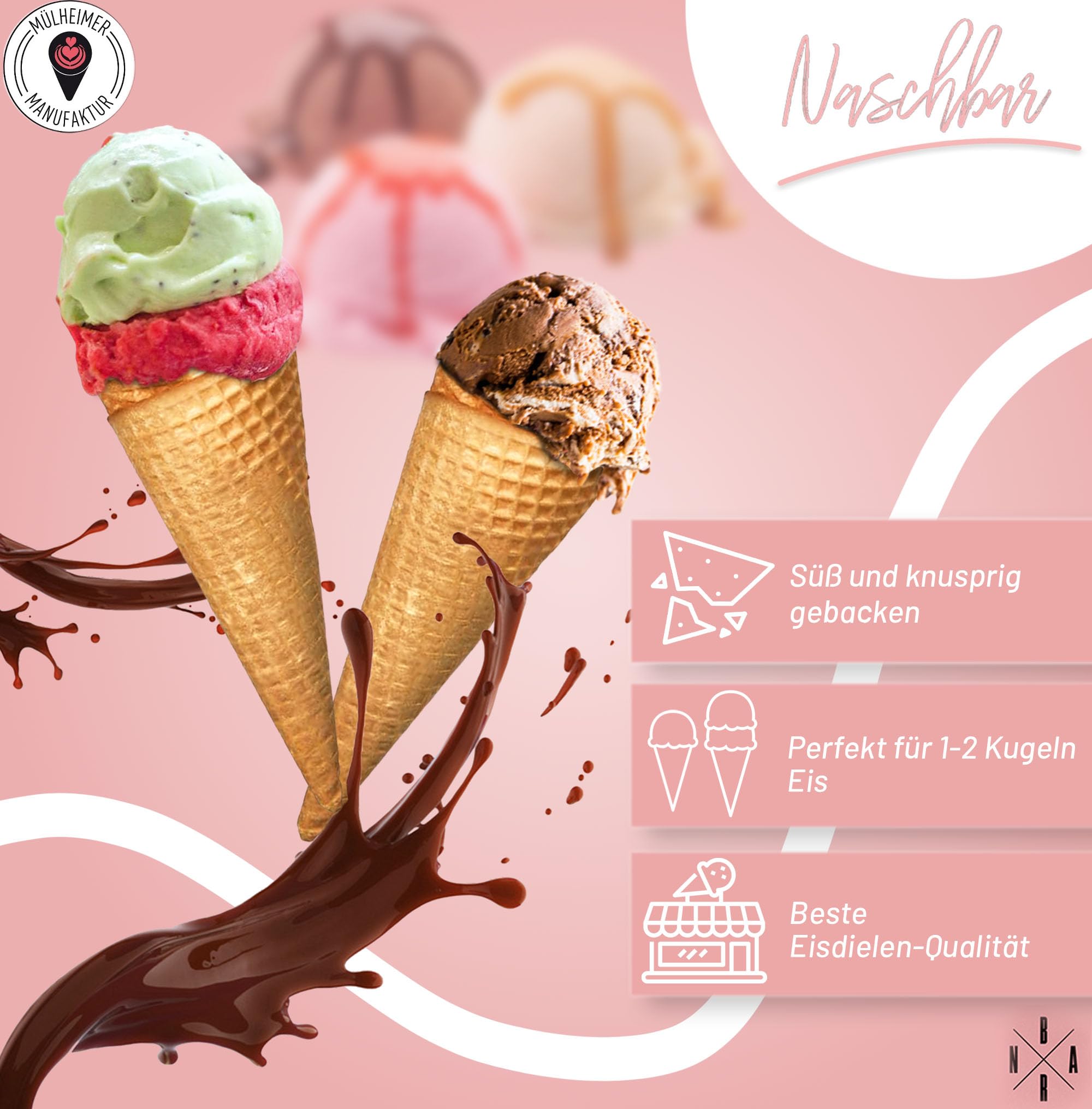 Cono de Helado | 130xØ50mm | 42 pieza | para 1-2 cucharadas de helado: gofres crujientes de helado en las mejores heladerías | Cucuruchos