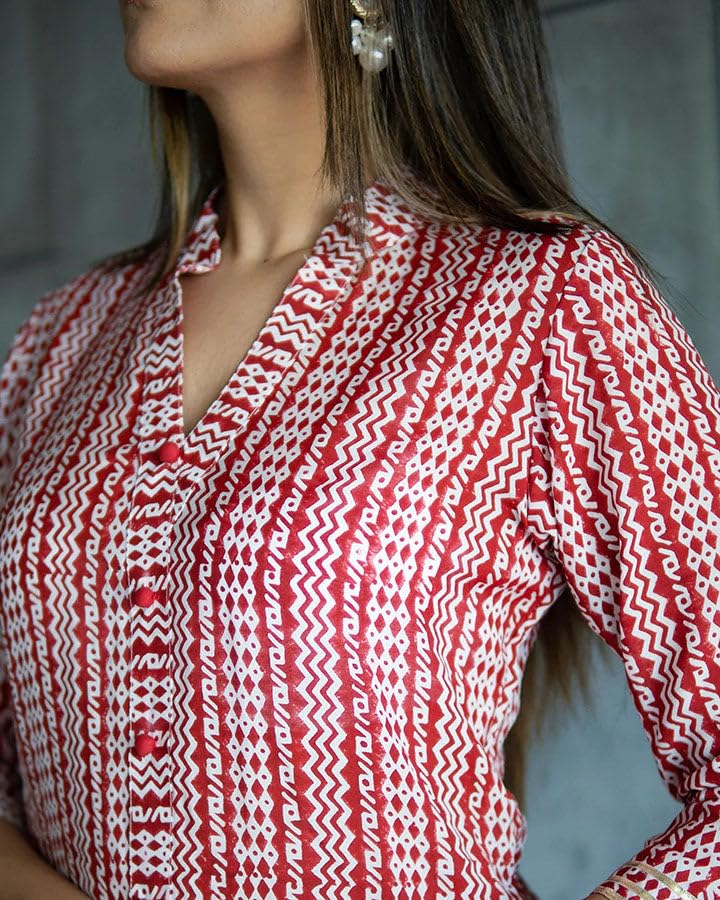Lookmark Kurta Set Trendy Tradition For Today's Women Stay On-Trend Yet Traditional With Our Cotton Blend Printed Kurti Pant Sets Red