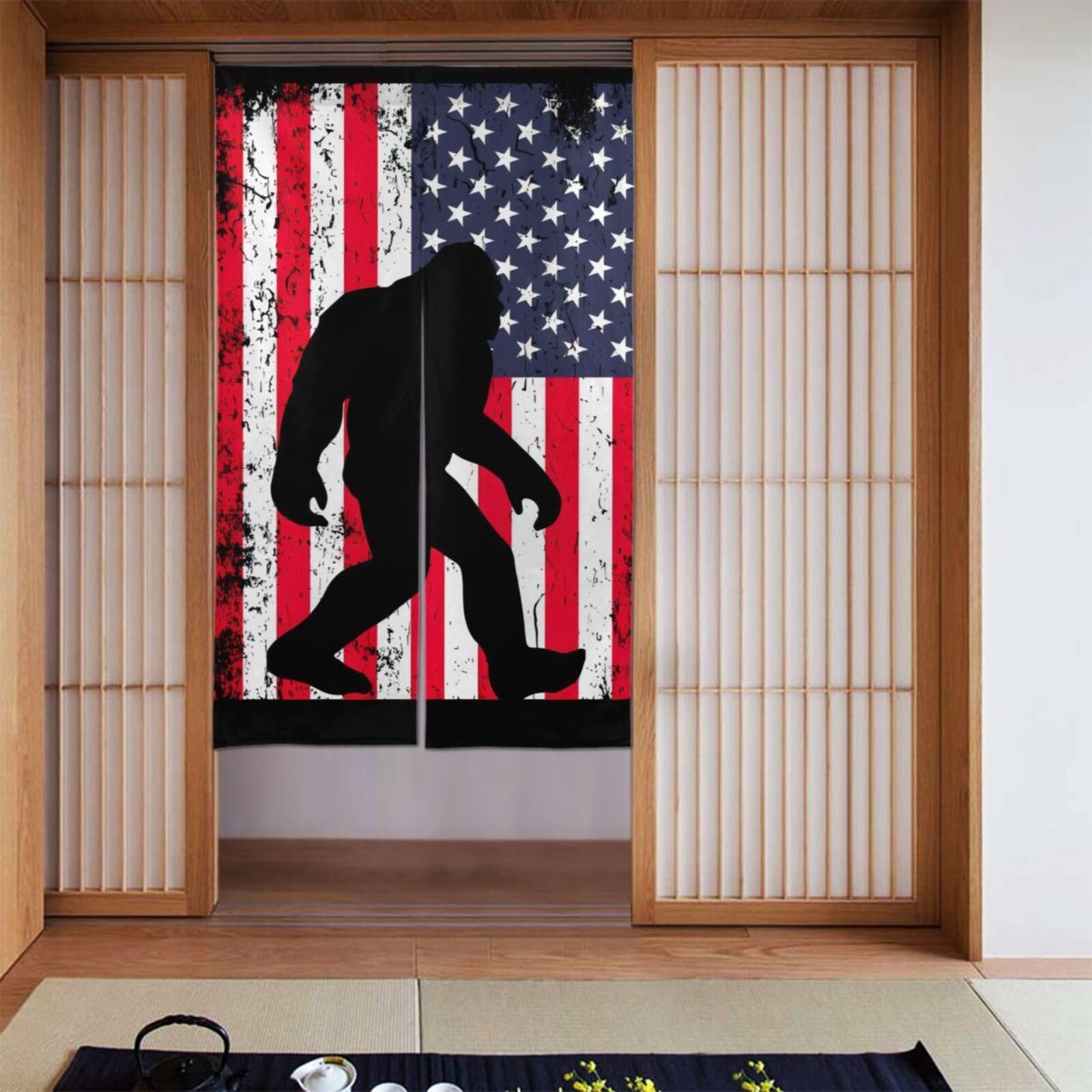 Lukiyys Bigfoot Sasquatch Monsters Full Moon Door Curtains,Doorways Curtains for Windows,Bedroom Divider 34"X 56"