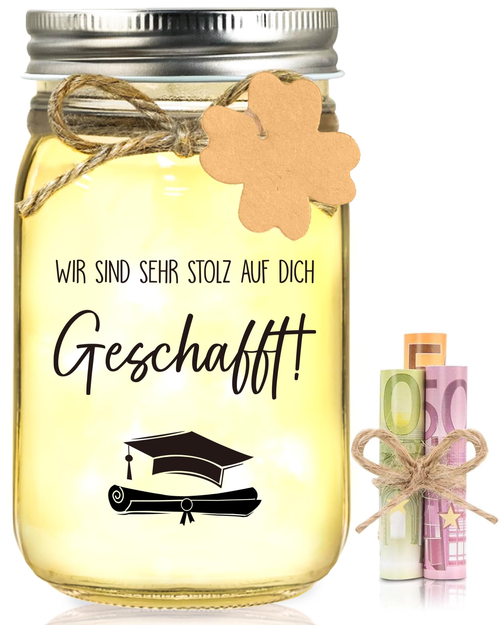 Hiipeefeel Abschluss Geschenk Mädchen Junge, Geldgeschenk LED Flaschenlicht | Abitur Schulabschluss Geschenke Bestandene Prüfung Geschenk zum Bachelor Abitur Master Studium Prüfung