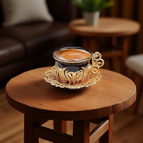 Miniatura 8 de Alisveristime Juego de 12 tazas de café turco griego árabe café expreso taza platillo de porcelana (negro dorado)