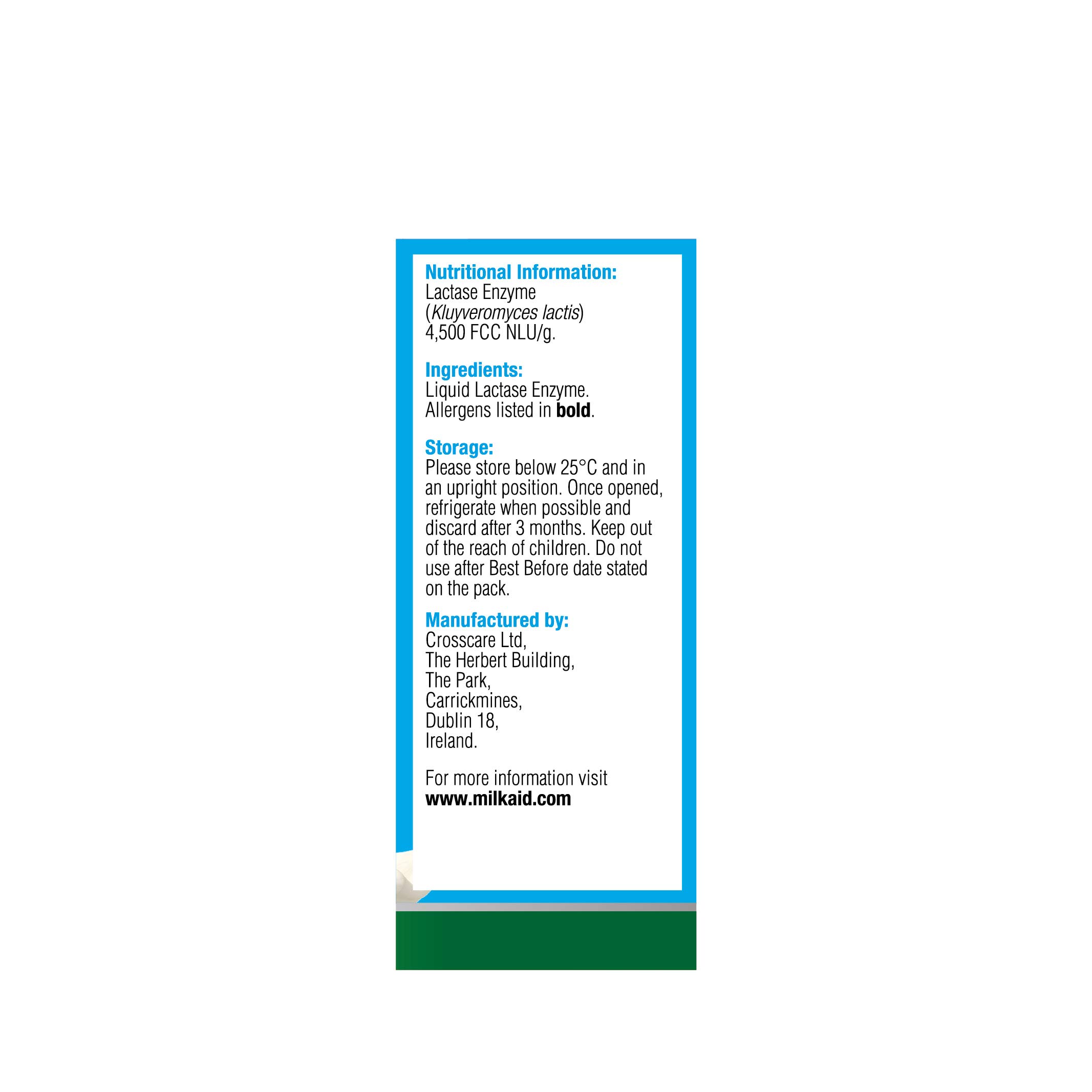 Milkaid Lactase Enzyme Drops for Lactose Intolerance Relief Prevents