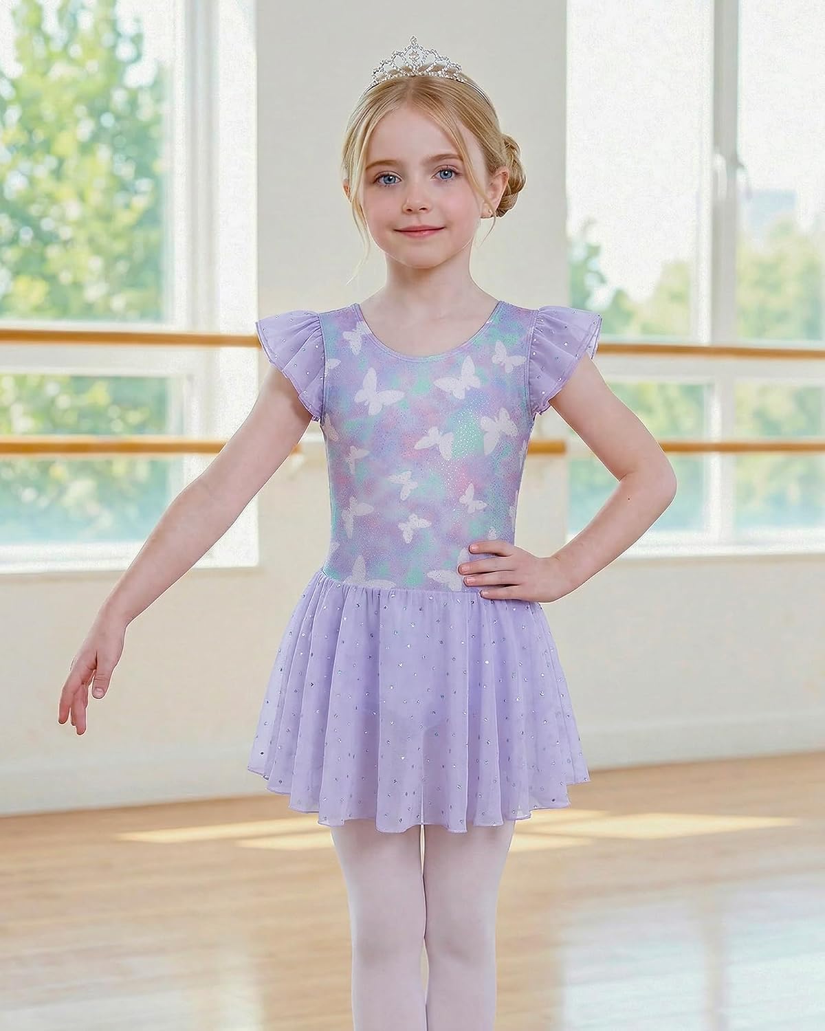 Stelle Ballet Leotards for Girls Toddler Dance Leotard Shiny Flutter Sleeve Ballet Dresses Gymnastic Ballerina Outfit