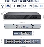Vista 4 de ONWOTE Sistema de cámara de seguridad de 32 canales PoE, Detección de vehículos humanos AI, 32CH 4K 8MP NVR, Interruptor PoE de 32 puertos, 24