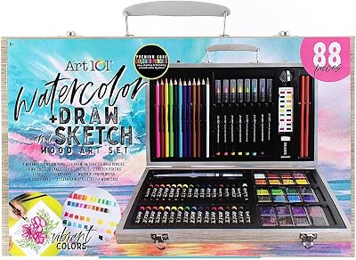 Art 101 Watercolor Draw and Sketch Drawing Kit, Assorted Colors, 88 Pieces (53088)