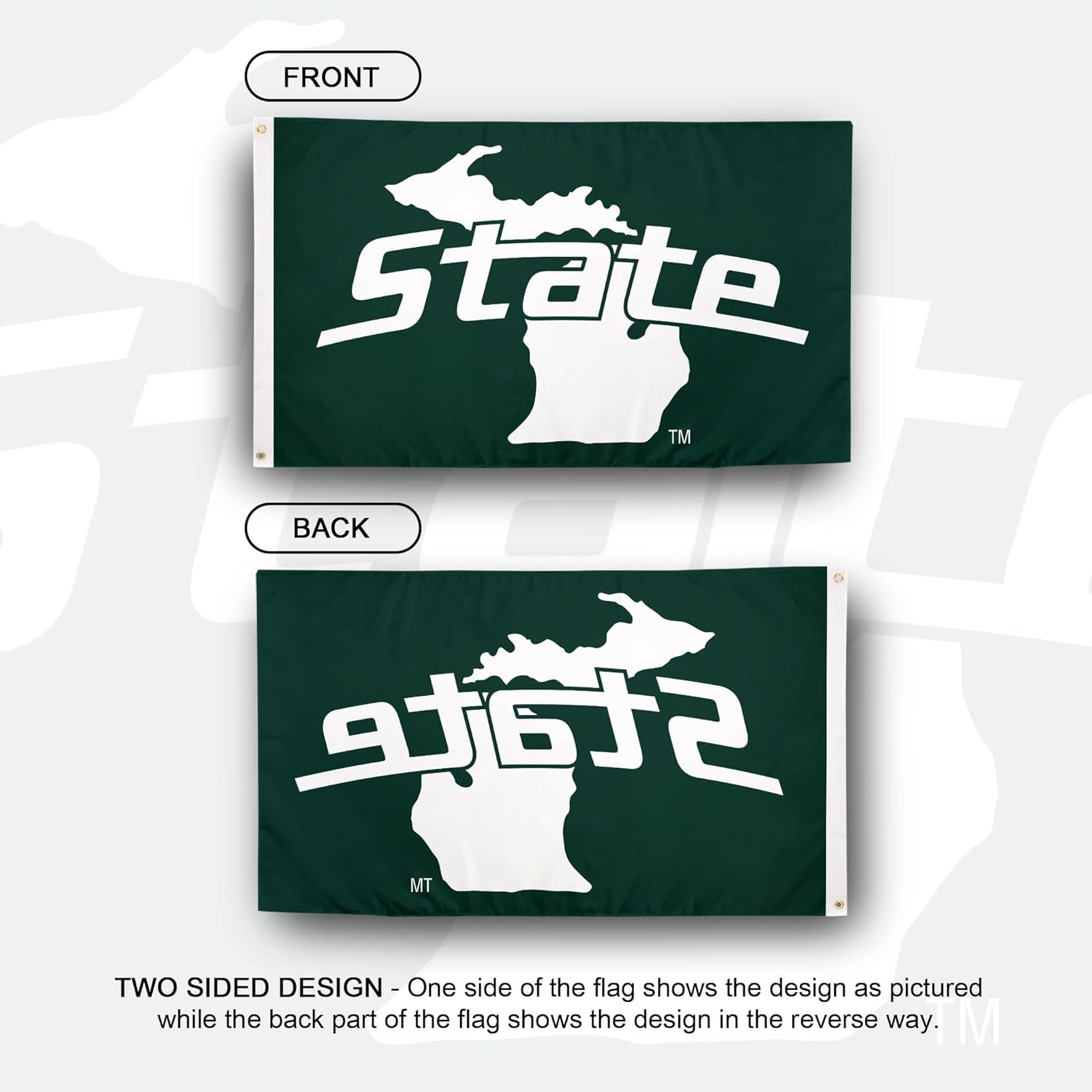 Desert Cactus Michigan State University MSU Flag - 3 x 5 Feet Spartans Banner, Indoor/Outdoor Durable Fabric, 100% Polyester Design (Style B2) - Image 2