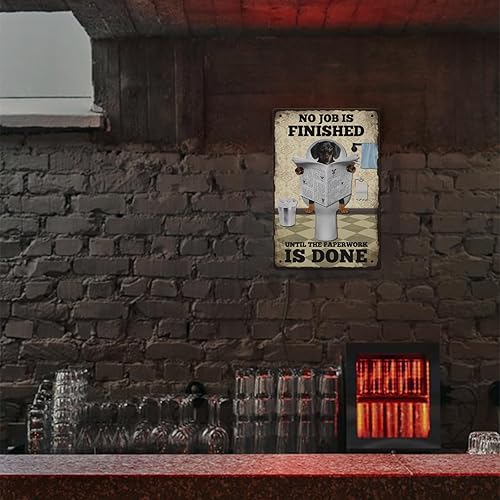 Miniatura 6 de GLOBLELAND Letrero de metal vintage con diseño de perro salchicha para baño, divertido póster de placa de arte retro con texto en inglés "No Job is