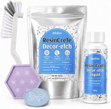 JDiction ResinCrete Decor-Etch Stone Effect Microcement Kit Aggregate Inlaid & Acid-Etch Formula | High Hardness & Fast Curing | 51 Precision Mix for Real Stone Texture 990g Powder+198g Liquid