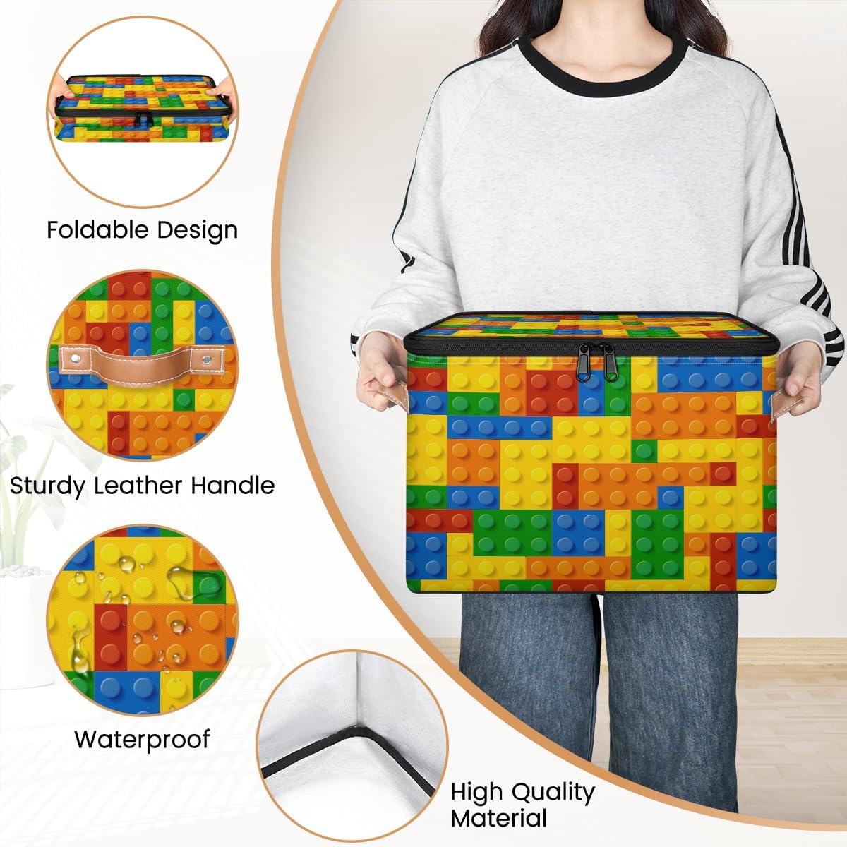 Colorful Bricks Storage Baskets,Cubes Empty Gift Basket Foldable Storage Box Bin,Waterproof Open Shelf Basket Organizer for Kid Clothes Toy Bedroom Nursery Home Decorative