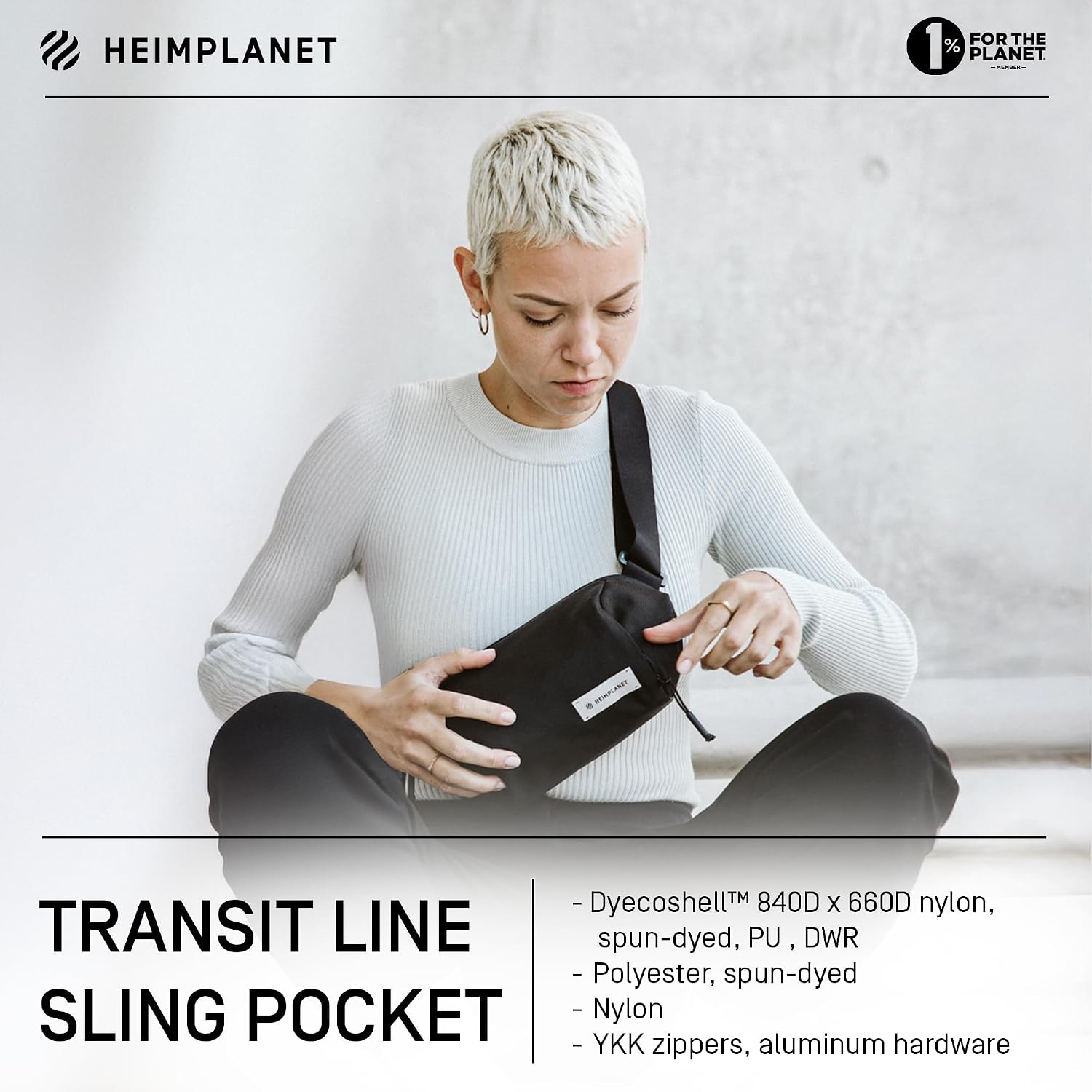 HEIMPLANET Original | Transit Line Sling Pocket | Water-resistant Waist Pack Made of Durable and Sustainable DYECOSHELL | Supports 1% for The Planet (Black)