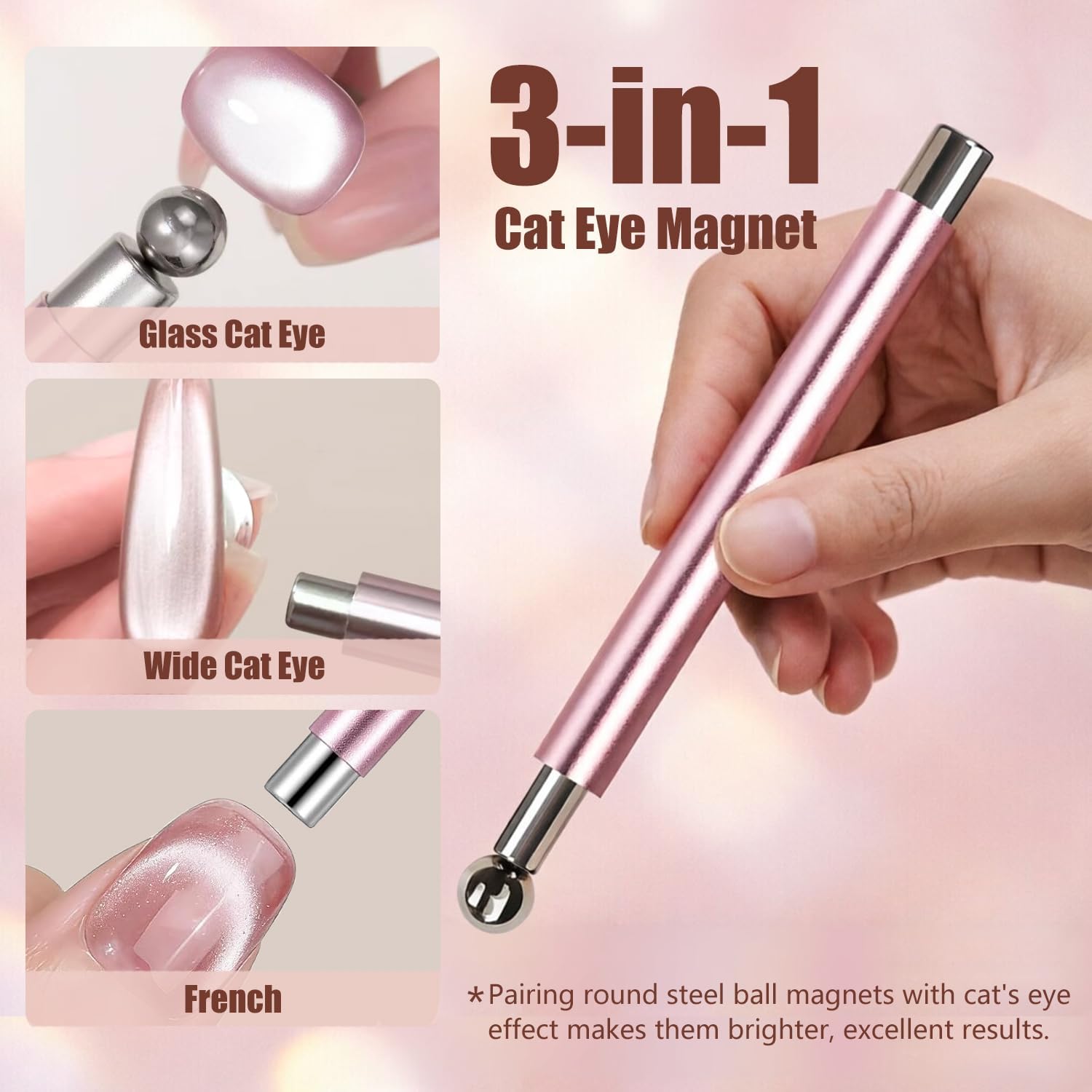 Double-Ended Cat Eye Magnet Stick with Acrylic Nail Clipper Nail Art Effect