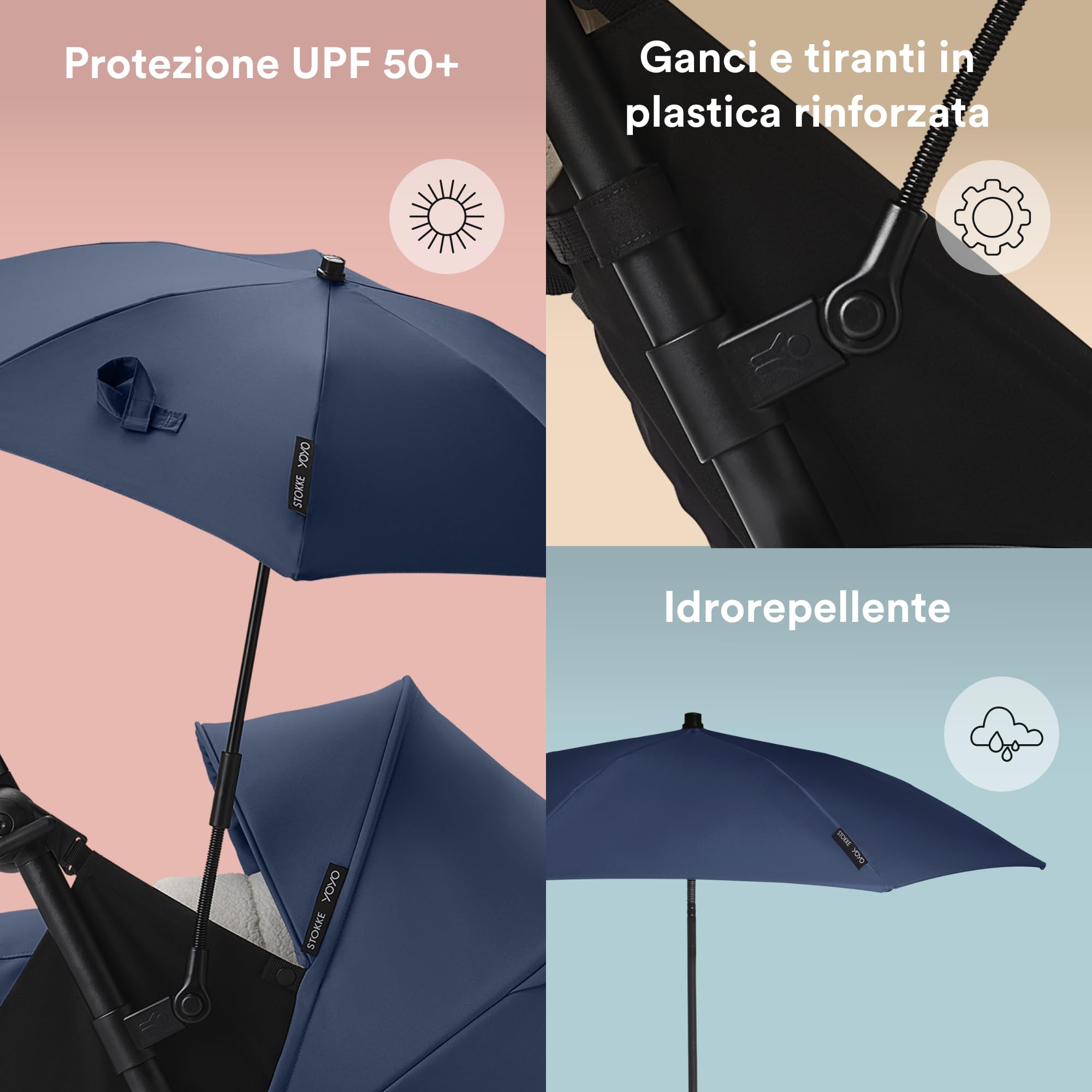 Parasole Stokke YOYO, Navy Blue - Protezione UPF 50+, opacità migliorata - Da utilizzare sul passeggino YOYO con 0+ Newborn Pack, Newborn Shell o 6+ Color Pack