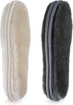 riemot 2 Pairs Genuine Sheepskin Insoles for Women Men, Thick Replacement Shearling Inserts for Uggs Boots Slippers, Warm Furry Winter Wool Liners Grey Beige EU 36