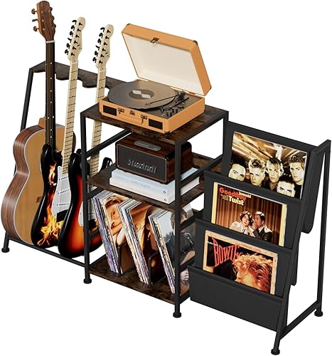 Miniatura 9 de Hosfais Soporte para tocadiscos, soporte de guitarra de 3 niveles para guitarra acústica, guitarra eléctrica, soporte para bajo, almacenamiento de