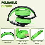 Casque Rockpapa Comfort pour enfants, circum-aural filaire, écouteurs pour enfants avec arceau ajustable, son stéréo, écouteurs filaires pour enfants, filles, adolescents et adultes (Vert)