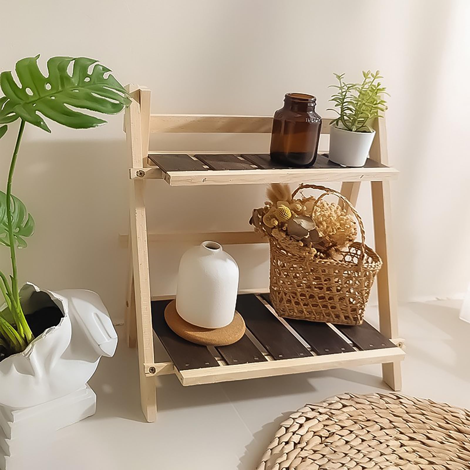 JUOPZKENN Foldable Storage Shelf, Small Wooden Shelf, Wooden