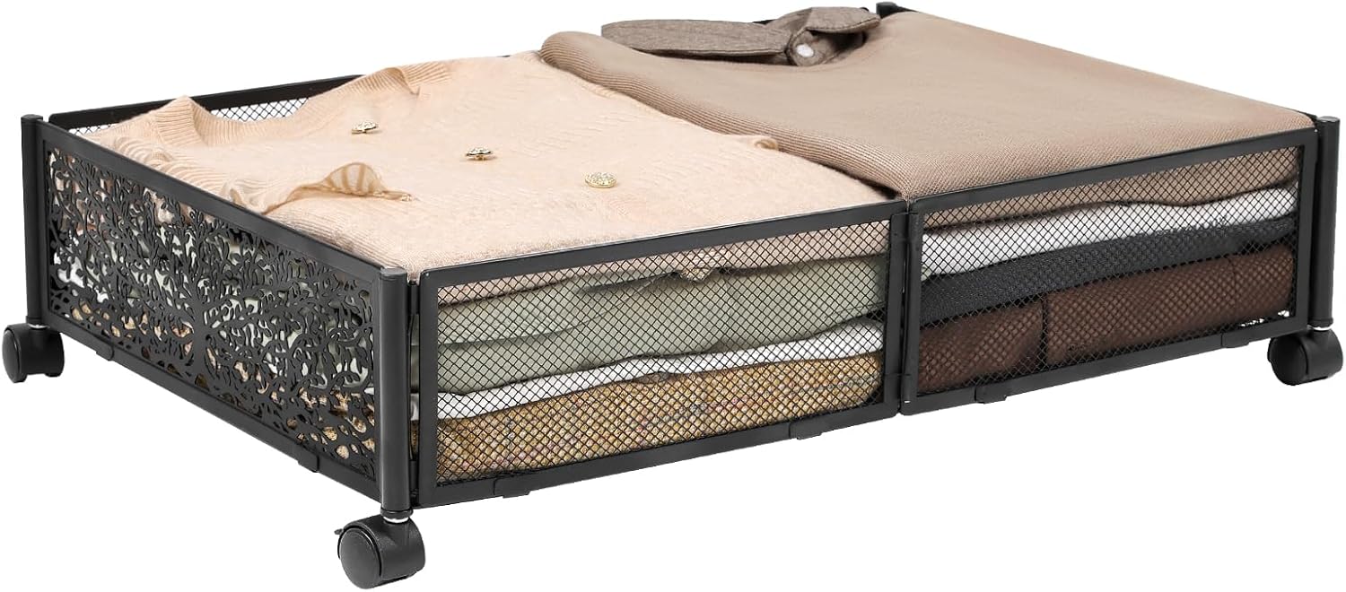 Pacstow Under Bed Storage Container with Wheels, Metal