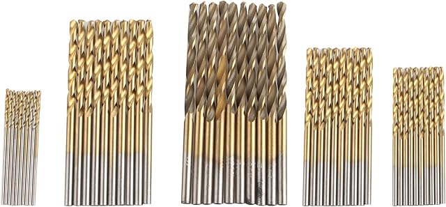 HALJIA 50Pcs Woodworking Twist Drill Bit Set 1-3mm Small HSS High Steel Titanium Coated Round Shank Tool for Wood Plastic Aluminum Copper Steel