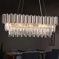 Vista 9 de L35.4 Lámpara de araña de cristal lineal moderna de lujo dorado, candelabros rectangulares para comedor, lámpara de techo colgante de gota de lluvia