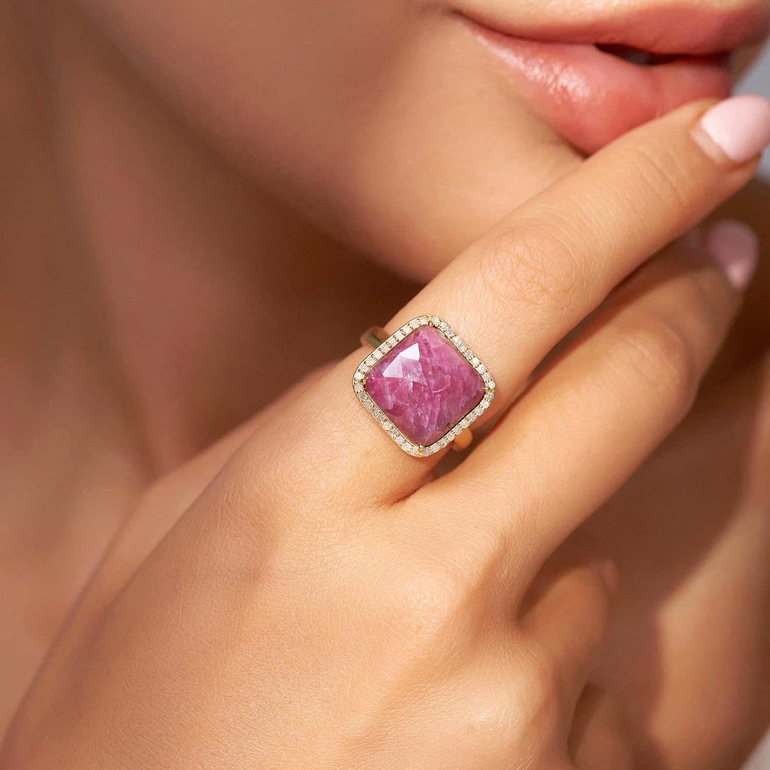 Jupiter Natural Gemstone Rings, 925 Sterling Silver Genuine Gemstone Square Ring with Diamonds for Women Girls, Birthstone Rings Jewelry Gifts for Valentine's Day, Birthday (Available 6,7,8)