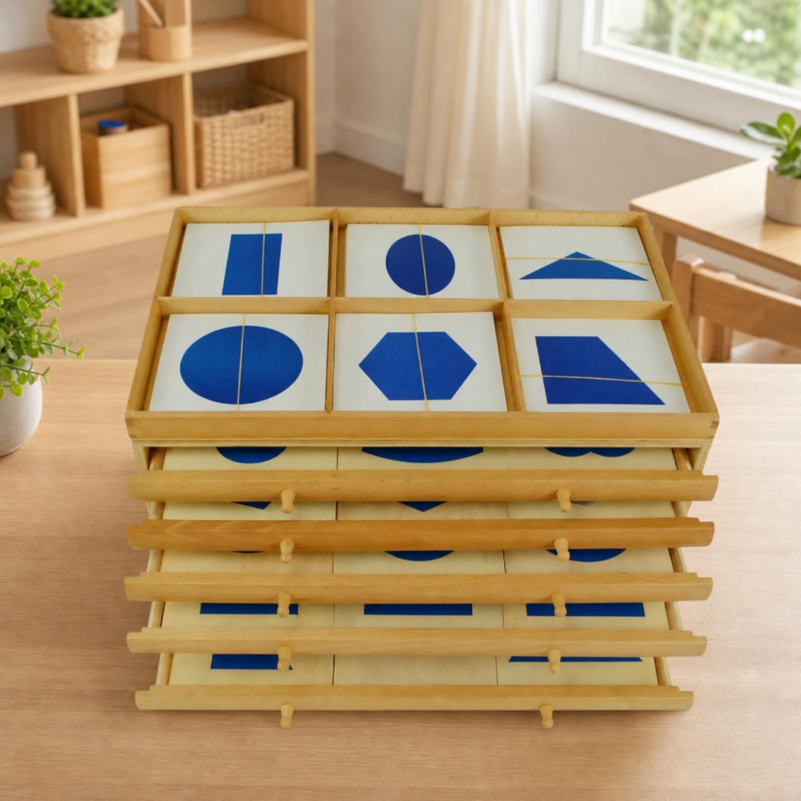 Qianly Cassettiera Geometrica Didattico Cassettiera per Bambini Educativo Ordinato Giocattolo per Scuola Dell'infanzia, Casa