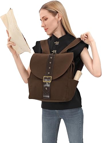Miniatura 3 de KUOIN Renaissance - Bolsa de lona vintage para mujer, mochila medieval de viaje, Marrón, Tamaño único, Medieval