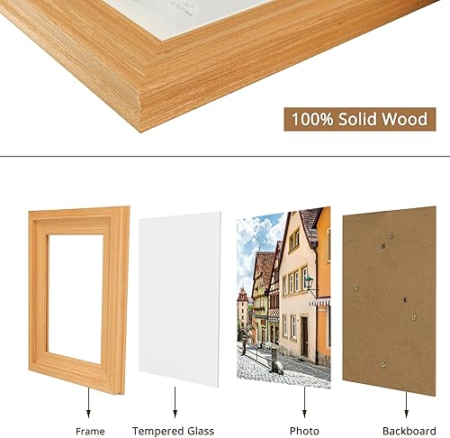 Vista 3 de GraduationMall Marcos de fotos de madera de 4 x 6, vidrio real, marcos de fotos para pared o mesa, juego de 2 Roble